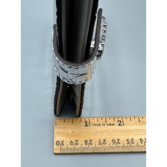 Michael Kors Empire Silver Crocodile Embossed Leather Passport Wallet **READ** - Picture 13 of 16